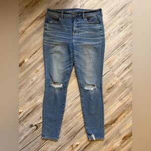 American Eagle Jeans Women 10 Blue Dream Jean Hi Rise Jegging Stretch Distress